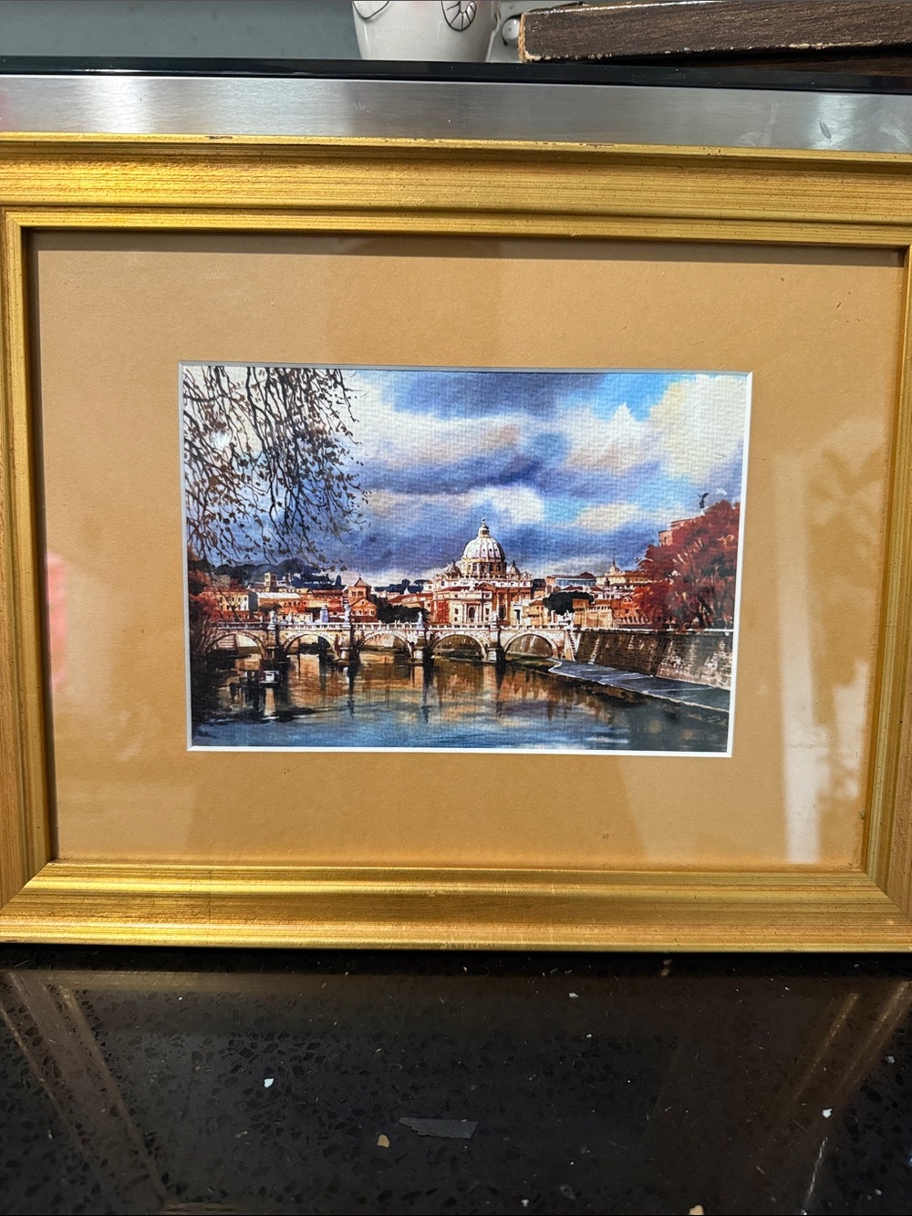 Gold Framed Scenic Cityscape Wall Art - Gold